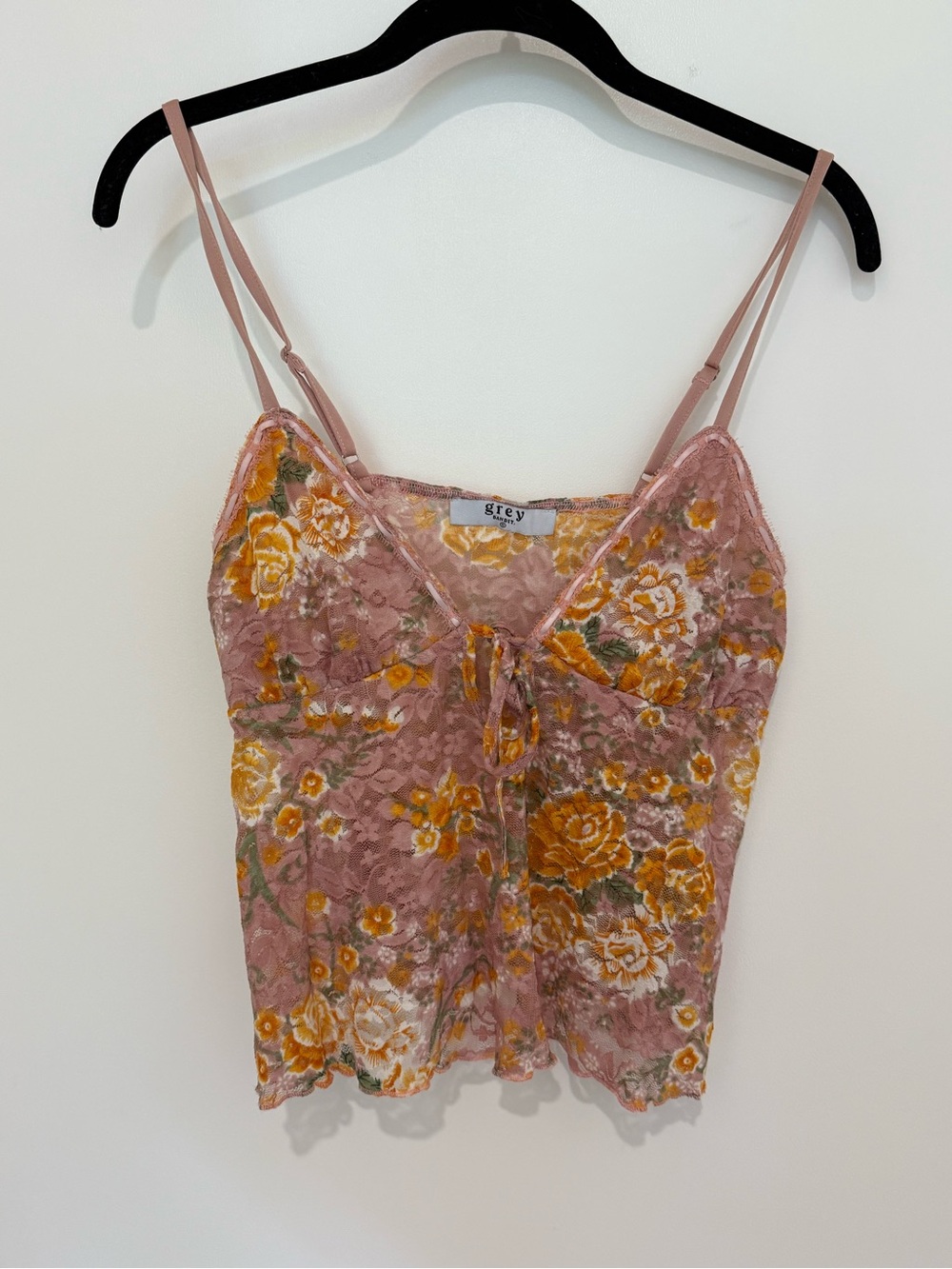 Grey Pink Floral Lace Cami with Yellow Floral Print